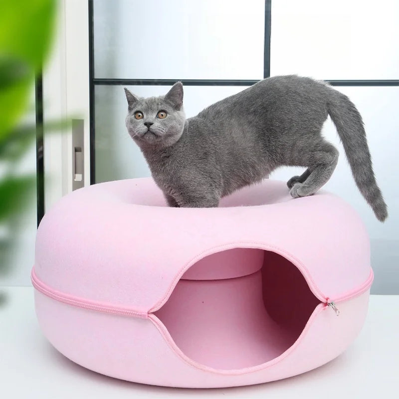 Cama Túnel Gatos Forma Dona Fieltro Cómodo